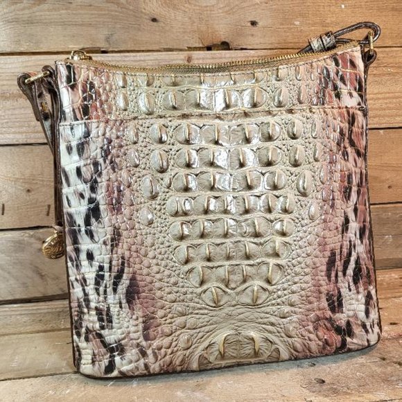 BRAHMIN LOVELY CROC GOLD METALLIC EMBOSSED LEATHER HANDBAG - Picture 2 of 8